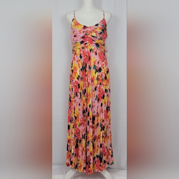 Nanette Lepore Floral Pink Print Pleated Midi Dress Women's Size 10 New - Picture 2 of 12